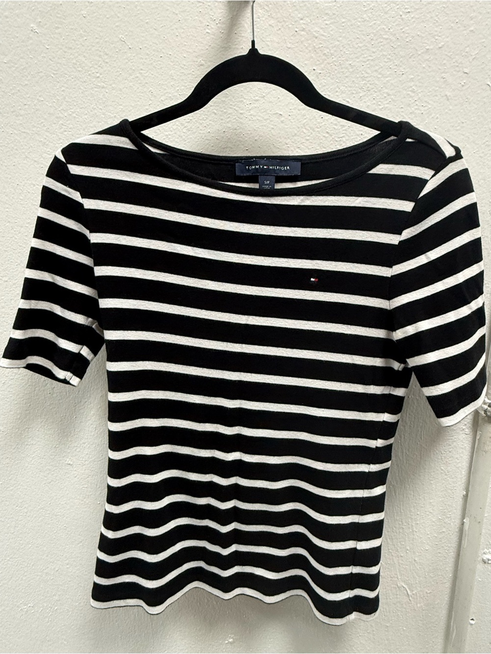 Tommy Hilfiger Black & White Striped Short Sleeve Boatneck Tee